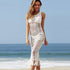 Vest Knitting Fringed Maxi Beach Dress #Beige #Knitting #Vest #Fringed
